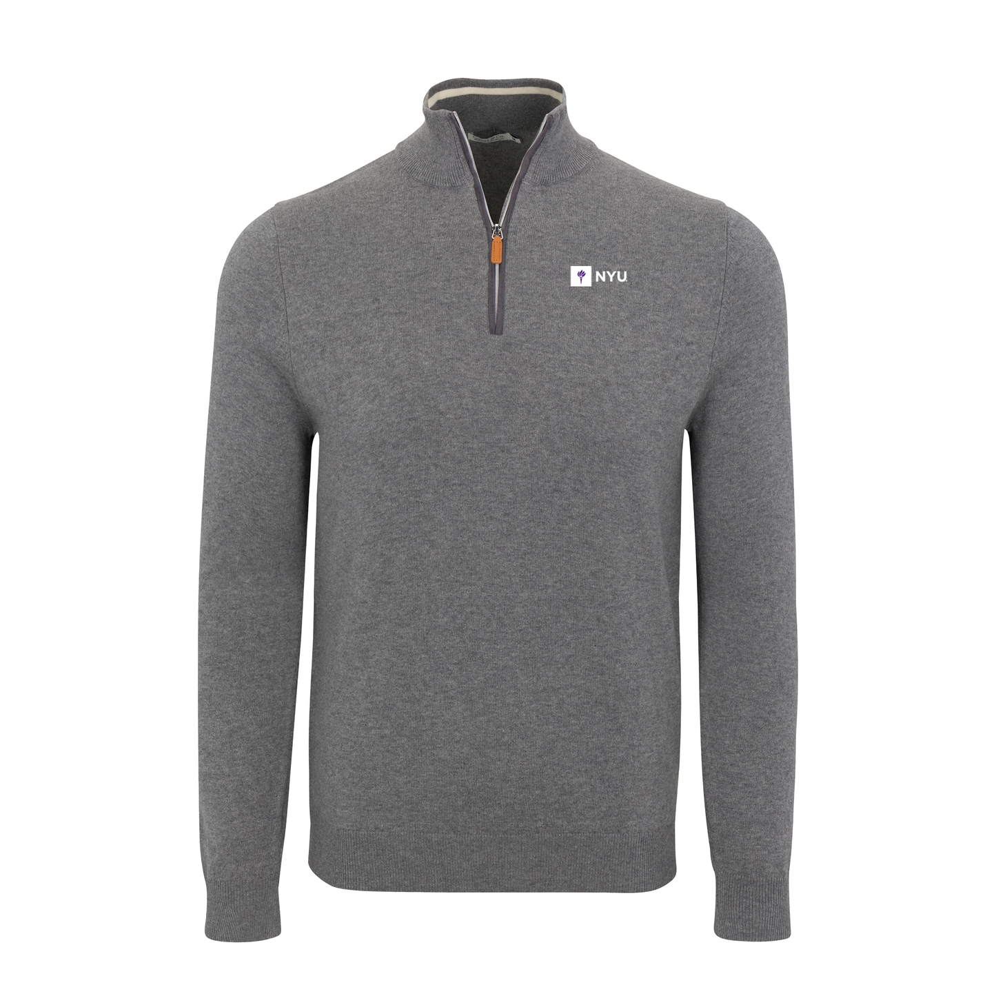 New York University Grey with Grey Trim Luxury Touch Cotton and Cashmere Quarter Zip Sweater