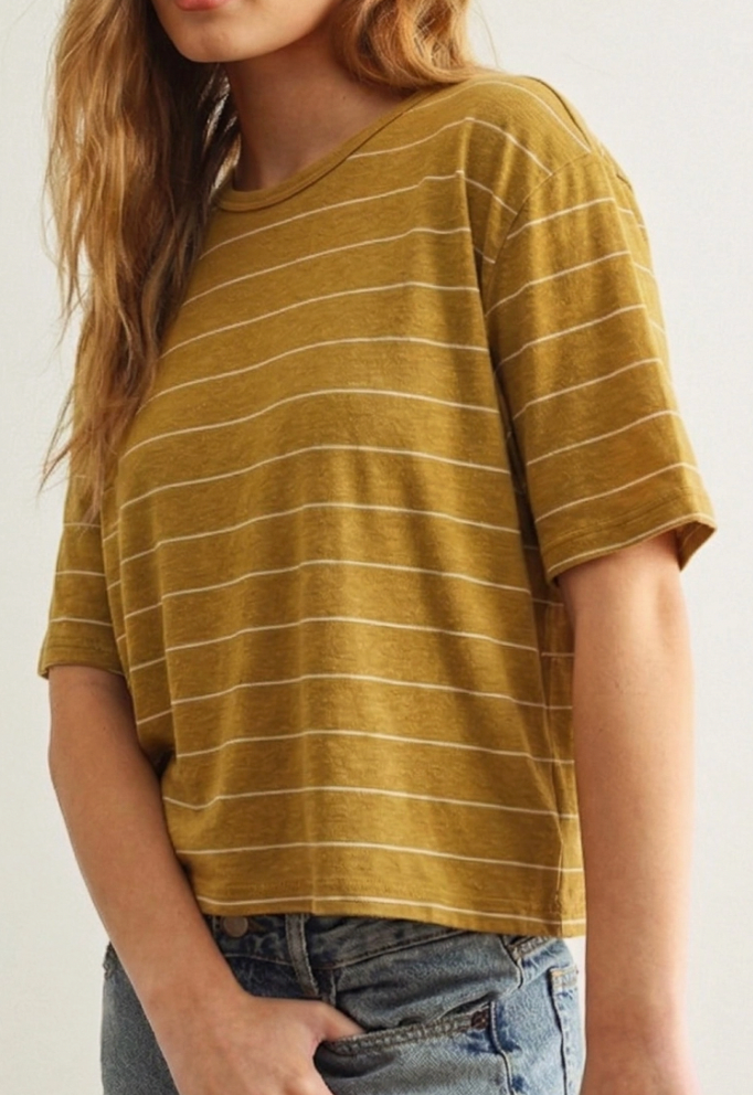 Linen Stripe Tee (Camel/White)