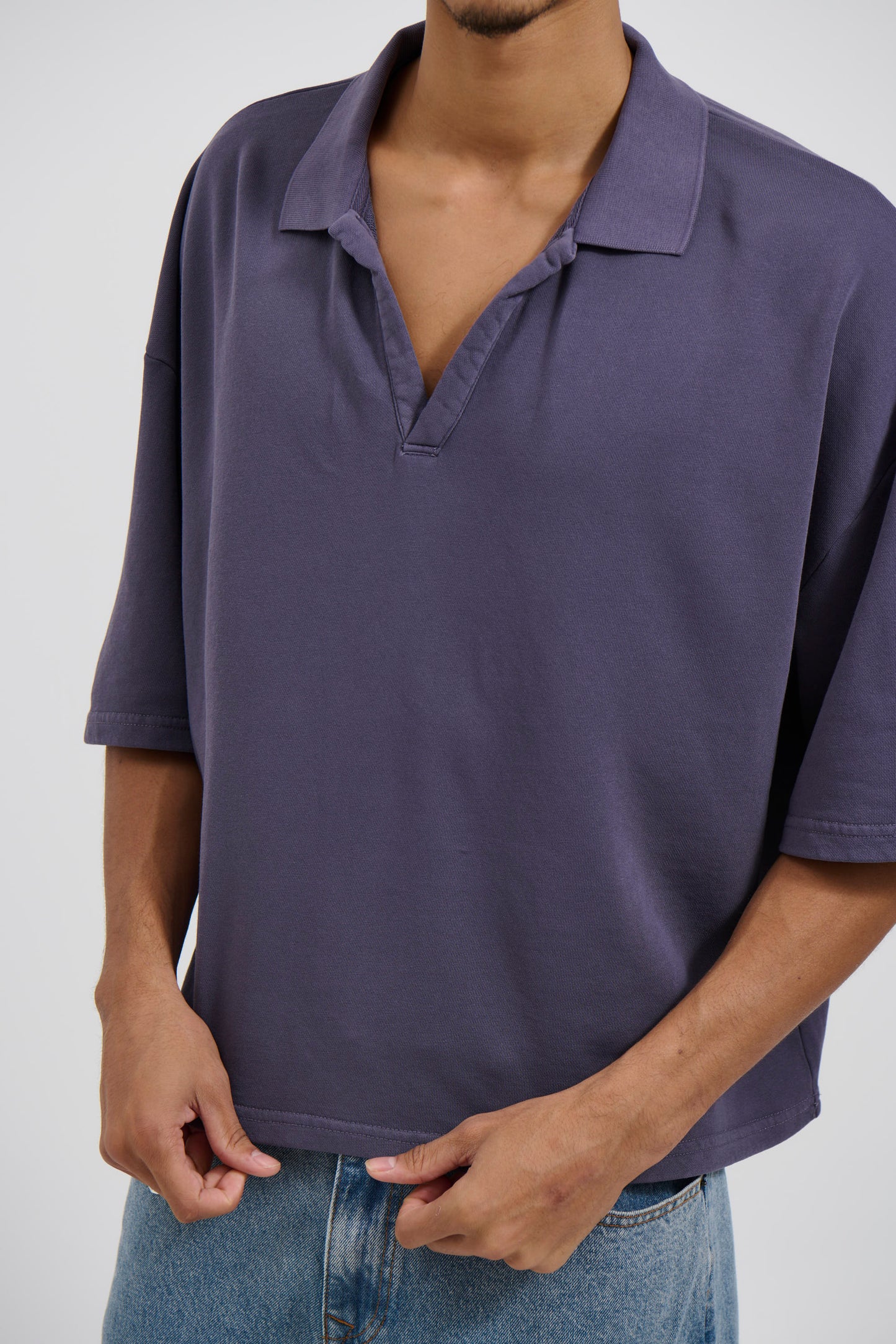Jersey Crop Polo Washed Navy