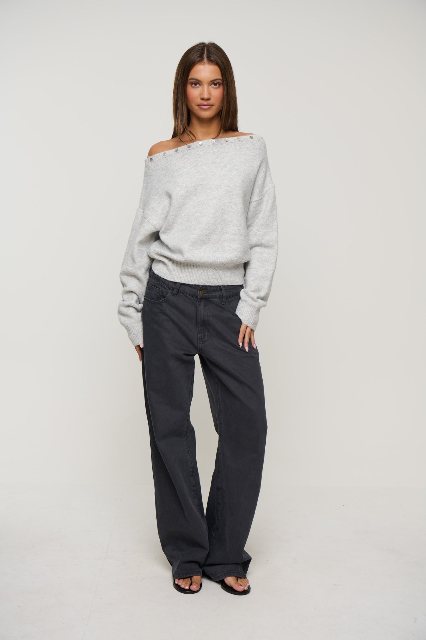 Lois Off The Shoulder Sweater Grey