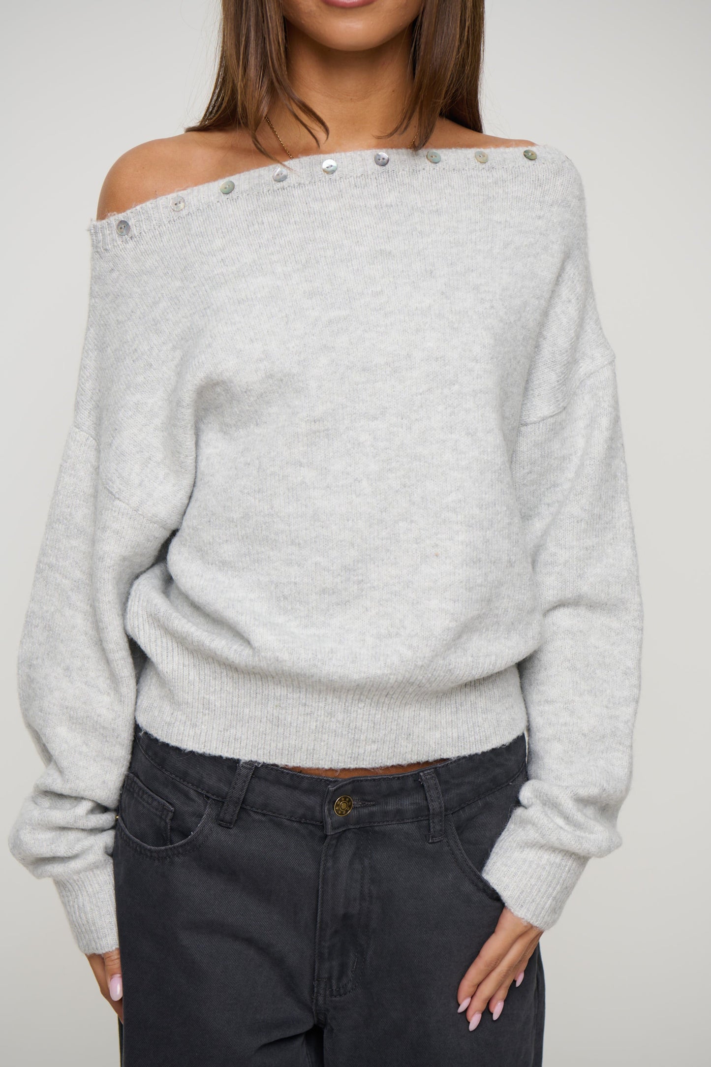 Lois Off The Shoulder Sweater Grey