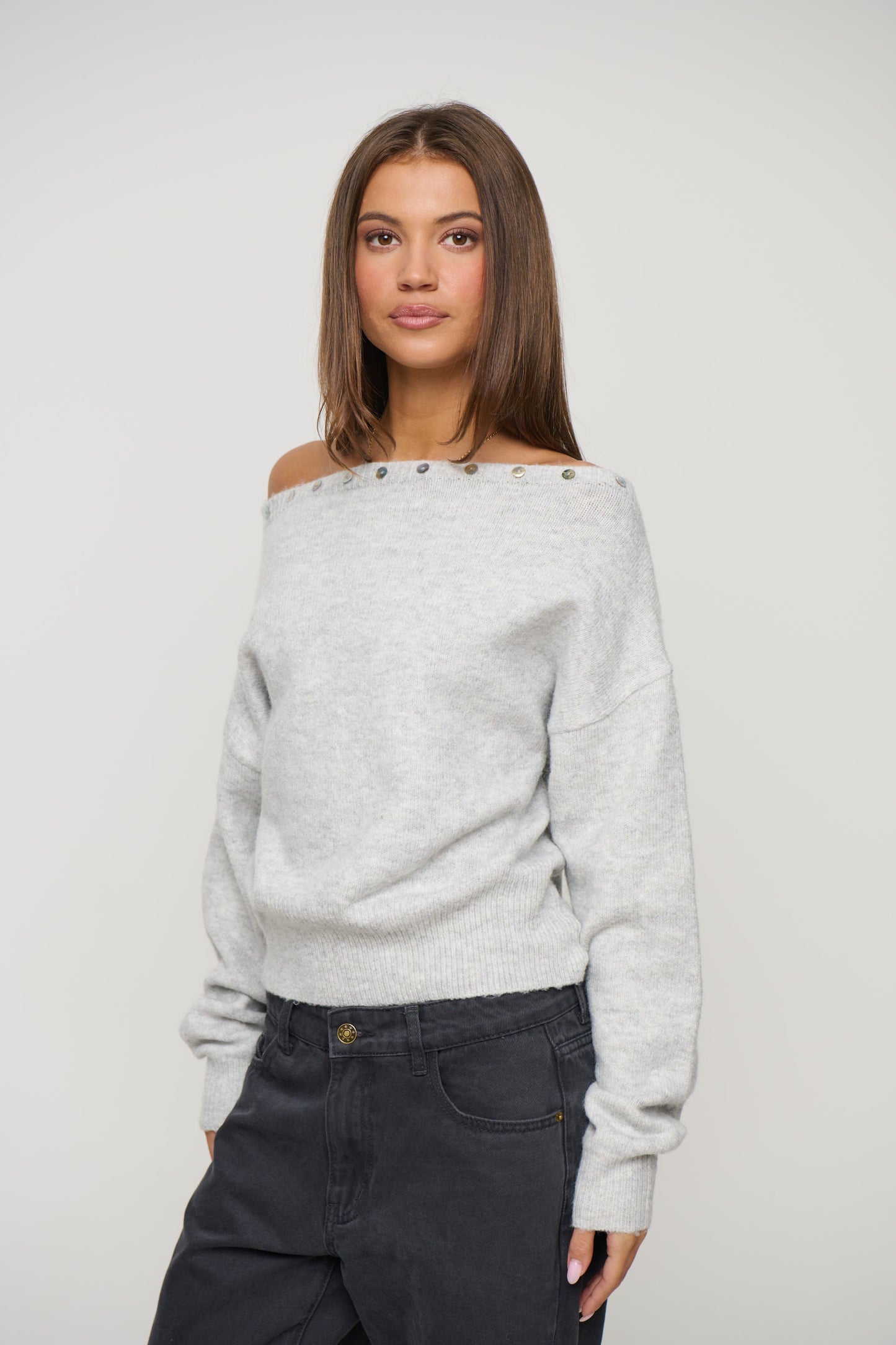 Lois Off The Shoulder Sweater Grey