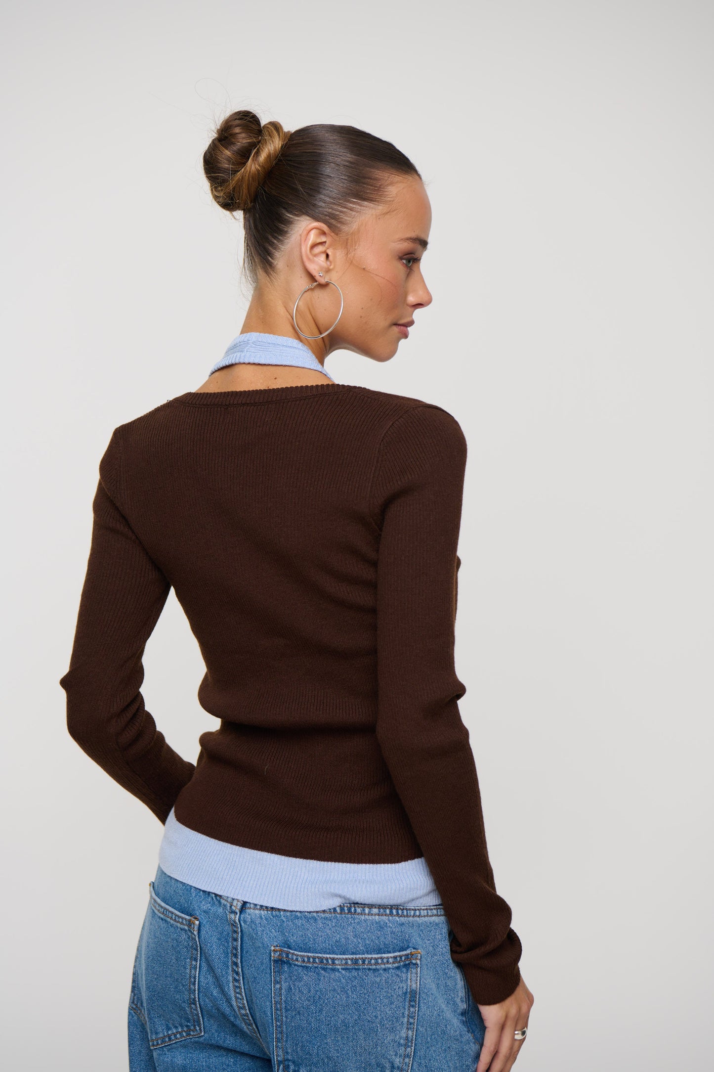 Lorena Layered Ribbed Top Chocolate/Sky