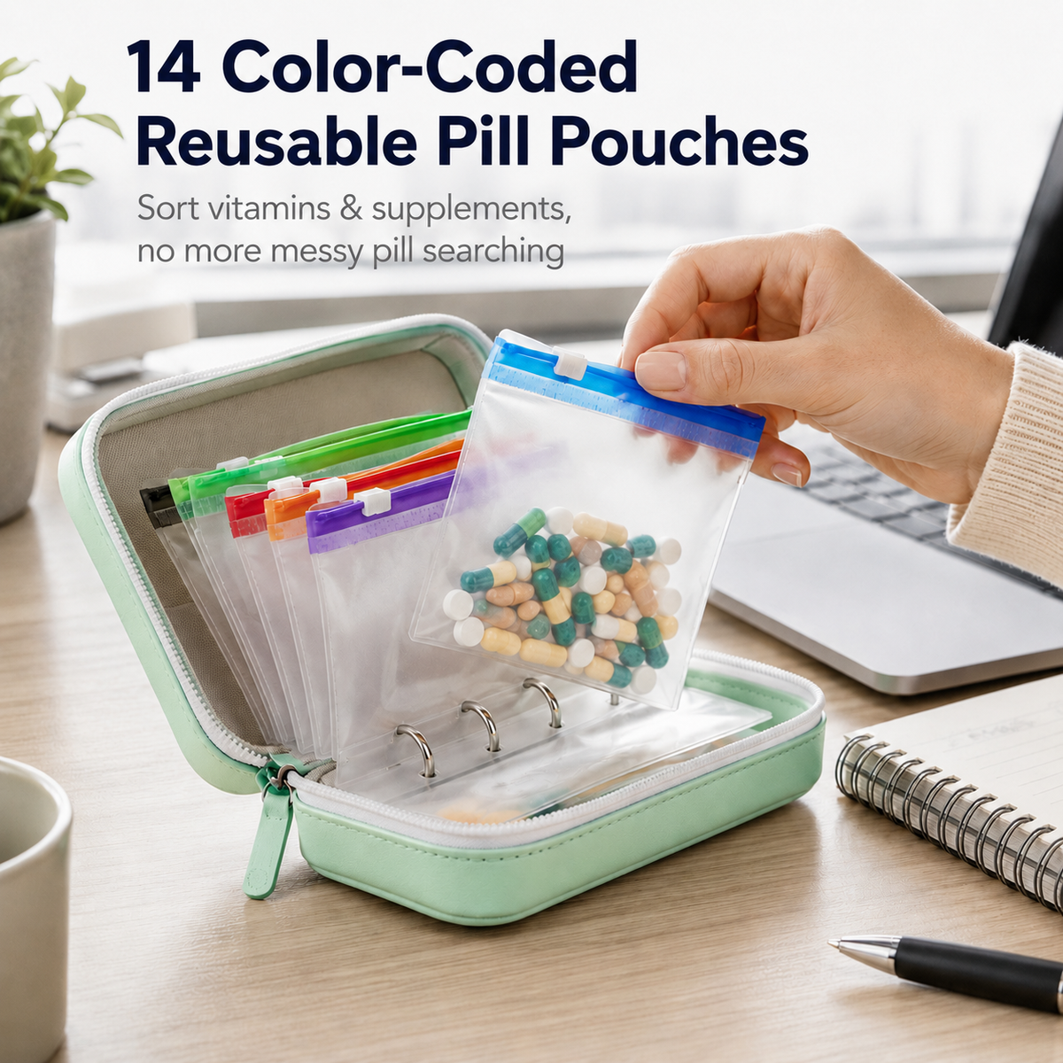 Waterproof Portable Travel Pill & Vitamin Storage Binder