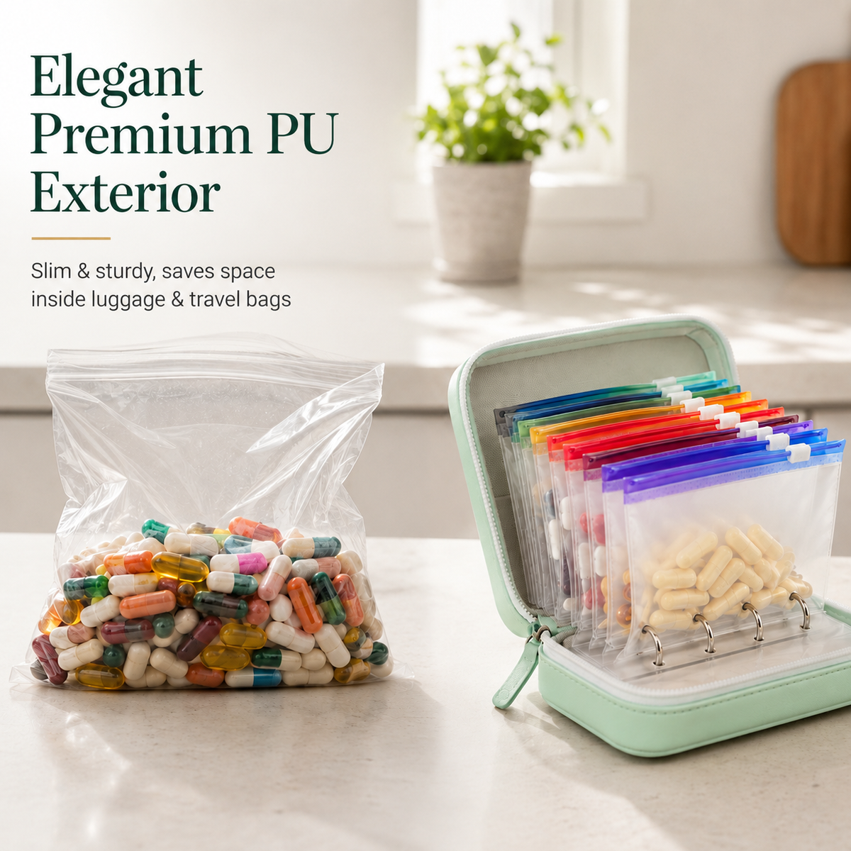 Waterproof Portable Travel Pill & Vitamin Storage Binder