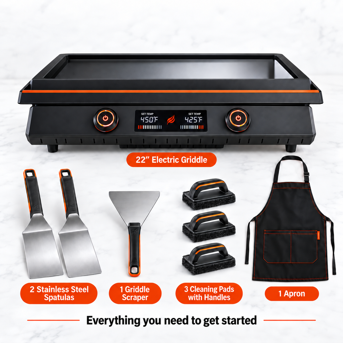 22" Portable Flat Top Griddle Grill | Indoor Electric or Outdoor Propane Tabletop Griddle for Camping & Home Cooking