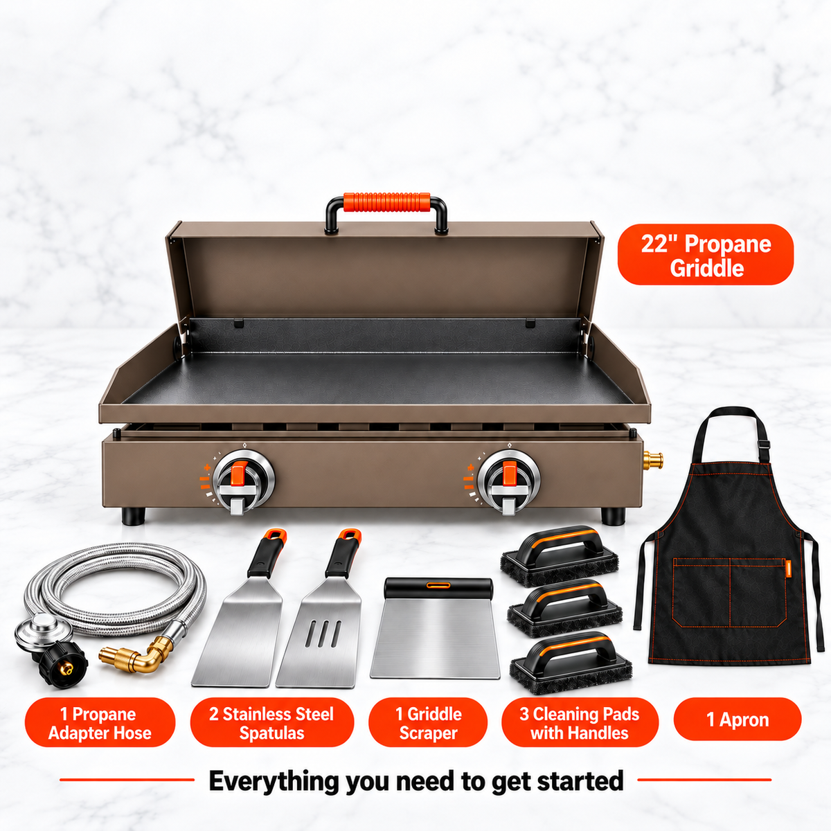 22" Portable Flat Top Griddle Grill | Indoor Electric or Outdoor Propane Tabletop Griddle for Camping & Home Cooking