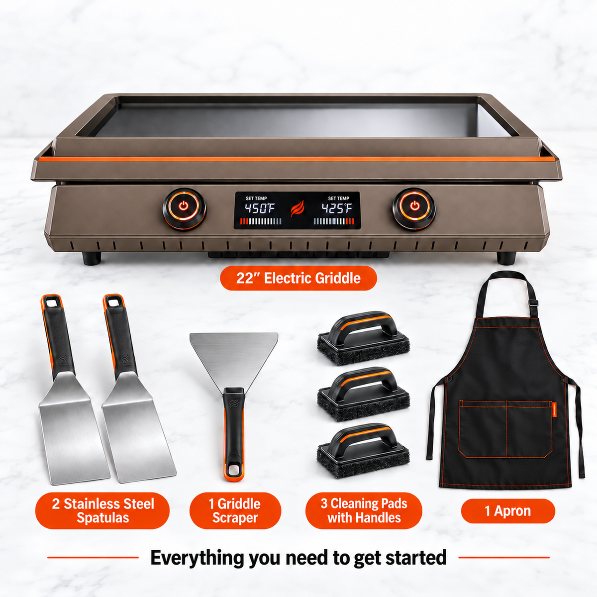 22" Portable Flat Top Griddle Grill | Indoor Electric or Outdoor Propane Tabletop Griddle for Camping & Home Cooking