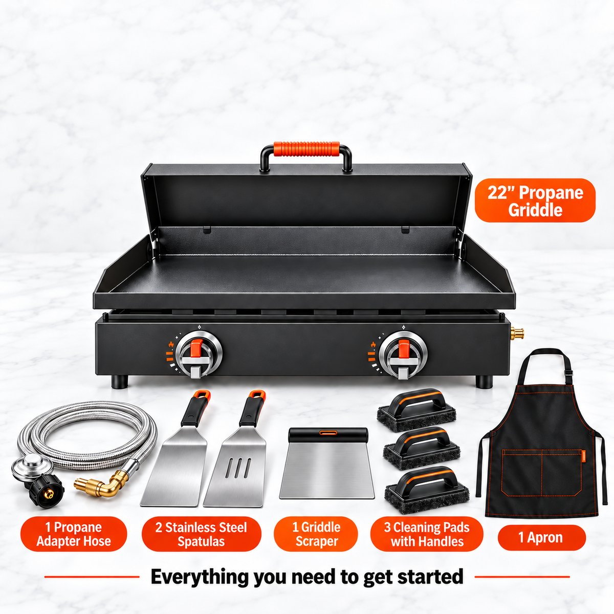 22" Portable Flat Top Griddle Grill | Indoor Electric or Outdoor Propane Tabletop Griddle for Camping & Home Cooking