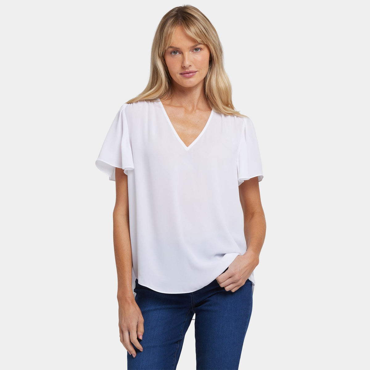 Pleated Flutter Sleeved Blouse - Optic White