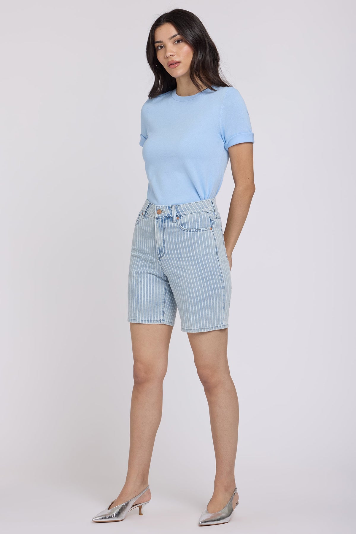 Erin Relaxed Denim Shorts - Azure Stripe