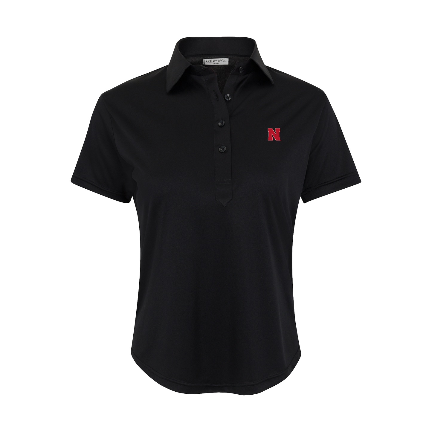 Nebraska Women's Cap Sleeve Semi Spread Polo Black
