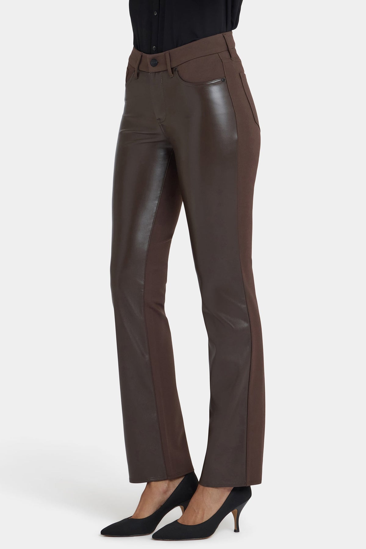 Vegan Stretch Leather Marilyn Straight Pants In Petite - Coffee Bean