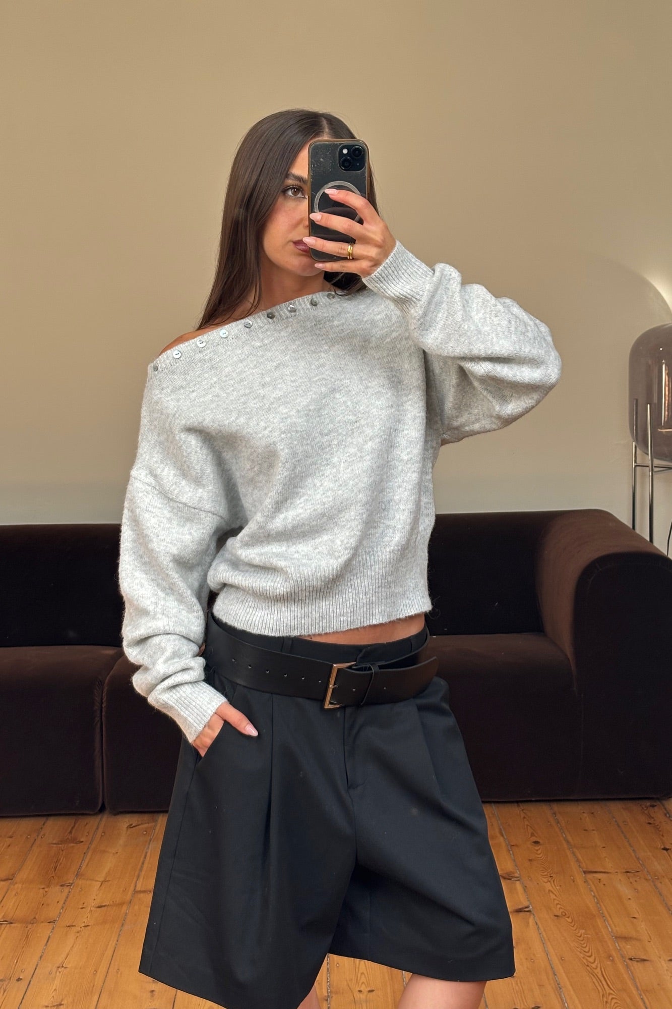 Lois Off The Shoulder Sweater Grey