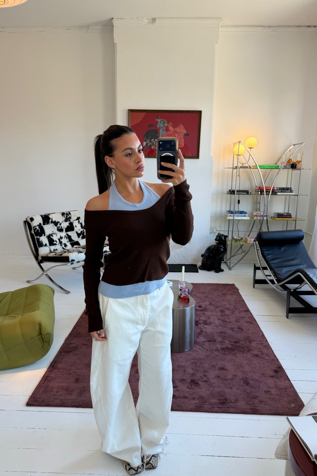 Lorena Layered Ribbed Top Chocolate/Sky