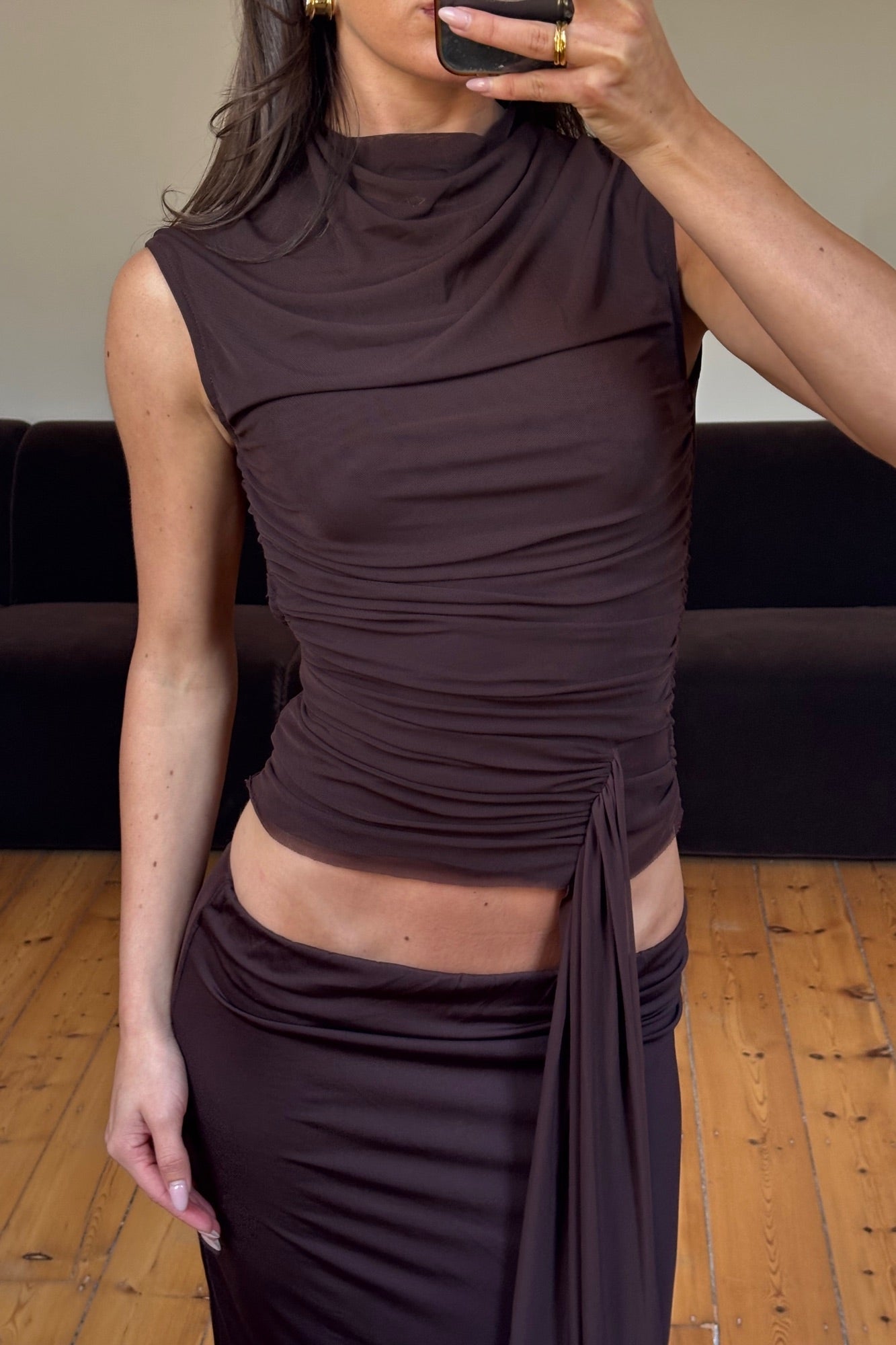 Esma Low Waist Maxi Skirt Chocolate