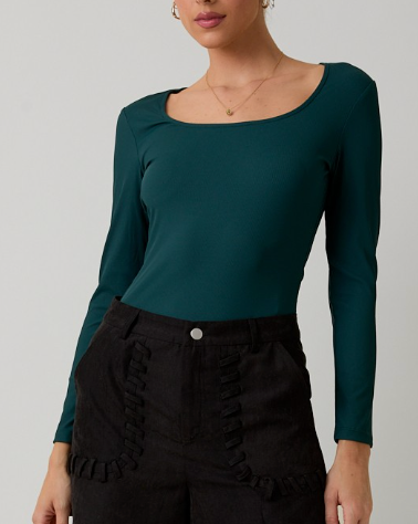 (SALE) Here For The Party Square Neckline Bodysuit (Green)