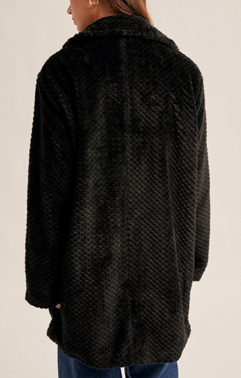 (SALE) Sign Of The Times Textured Faux Fur Coat (Black)