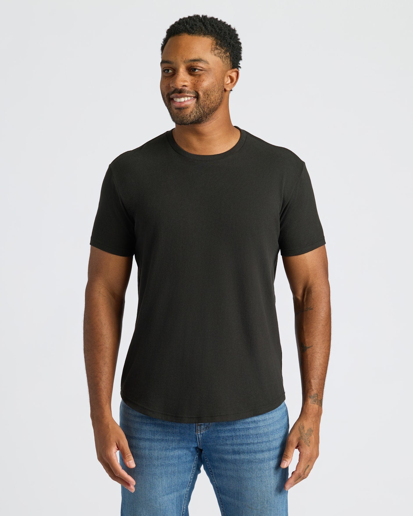 Black Curved Hem Classic Crew Neck