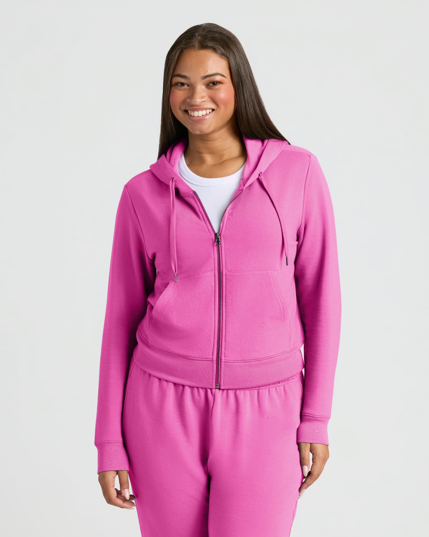Womens Electric Fuchsia Crop Zip Hoodie & Relaxed Jogger 2-Pack