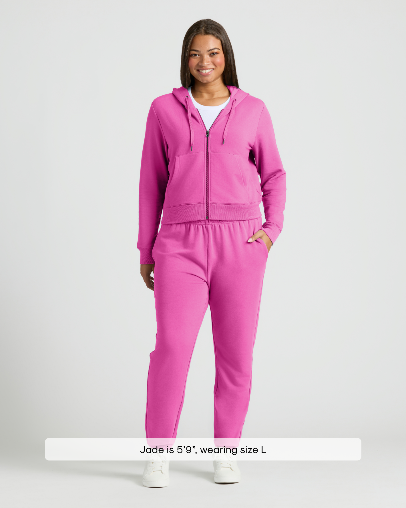 Womens Electric Fuchsia Crop Zip Hoodie & Relaxed Jogger 2-Pack