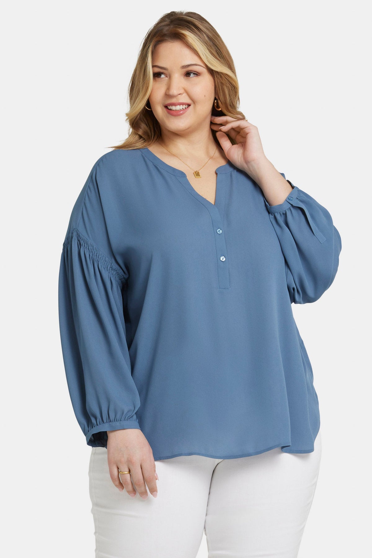 Paulina Peasant Blouse In Plus Size - Blue Stone