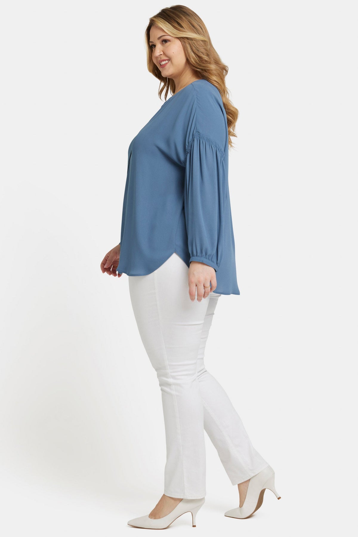 Paulina Peasant Blouse In Plus Size - Blue Stone