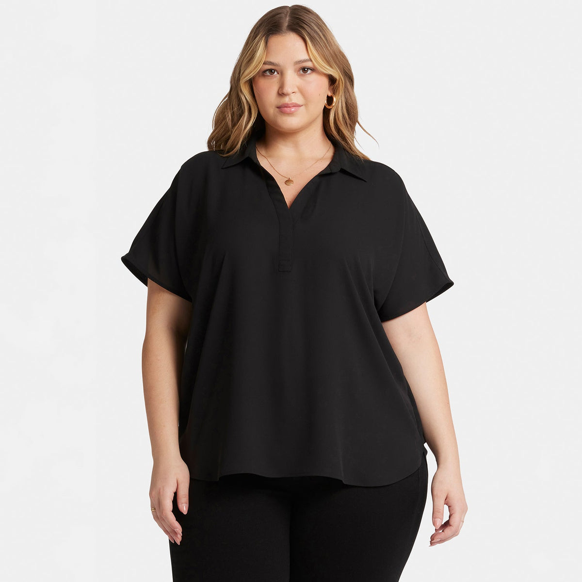 Becky Short Sleeved Blouse In Plus Size - Black