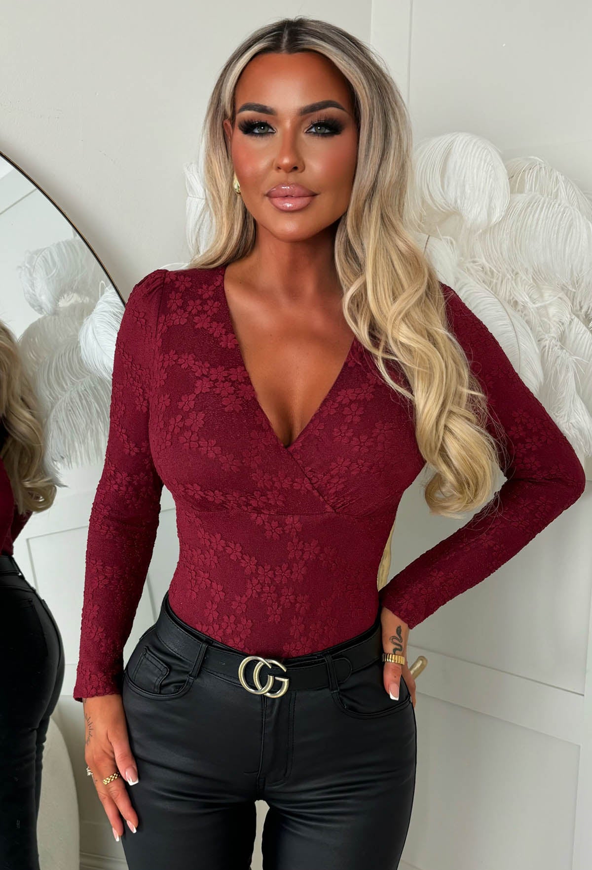 Glam Code Burgundy Floral Bodysuit